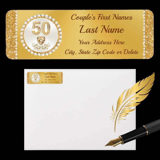 50th Anniversary, Gold Return Address Labels (Creator Uploaded)
