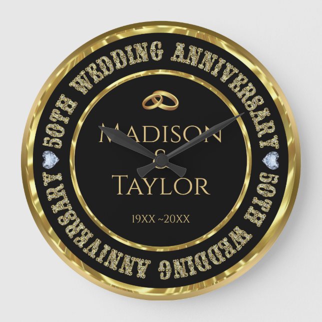 50th Anniversary Gold Rings Large Clock (Front)
