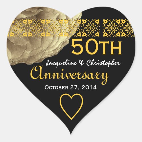 50th Anniversary GOLD Rose Heart Sticker