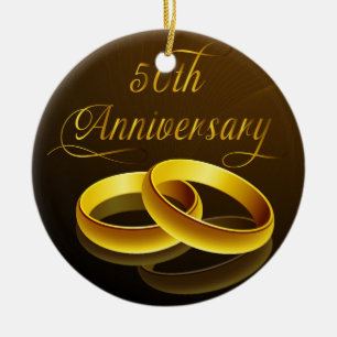 50th Anniversary Gold Script Ceramic Ornament