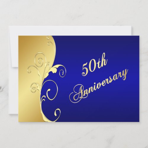 50th Anniversary Gold Scrolls with Navy Personalized Invitations