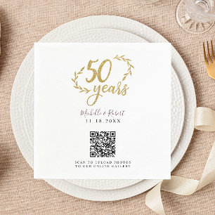 50th Anniversary Gold Share Photos QR code Napkins