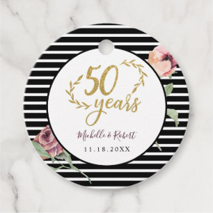50th Anniversary Gold Typography glitter red rose Favor Tags