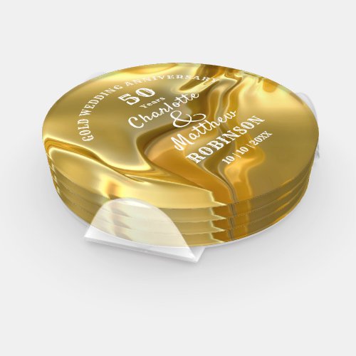 50th Anniversary Gold Wedding Gift Personalized Coaster Set