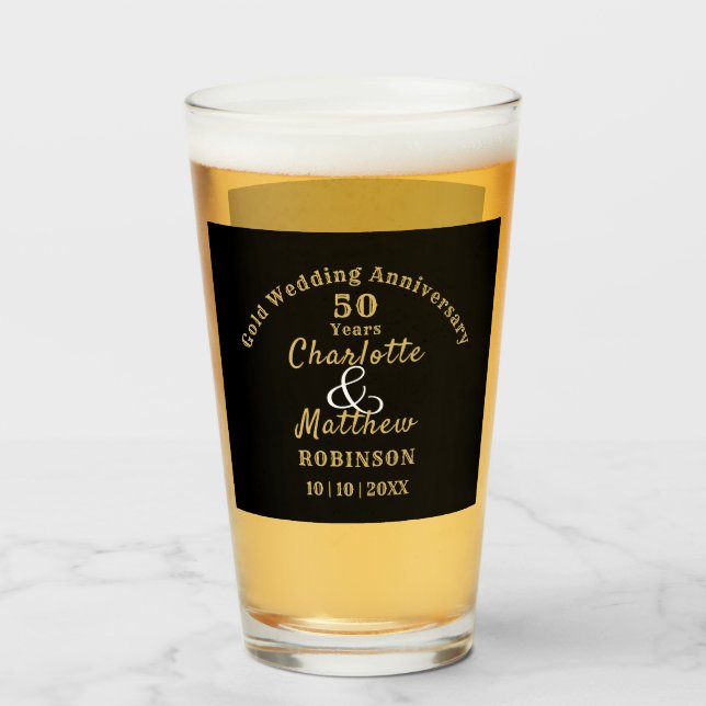 50th Anniversary Gold Wedding Gift Personalized Glass (Front Filled)