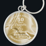 50th Anniversary Gold Wedding Gift Personalized  Keychain<br><div class="desc">Typography editable script with personal names and wedding anniversary date on a gold satin effect; an elegant and stylish keepsake gift in celebration of  their fiftieth golden wedding anniversary.</div>