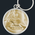 50th Anniversary Gold Wedding Gift Personalized  Keychain<br><div class="desc">Typography editable script with personal names and wedding anniversary date on a gold satin effect; an elegant and stylish keepsake gift in celebration of  their fiftieth golden wedding anniversary.</div>