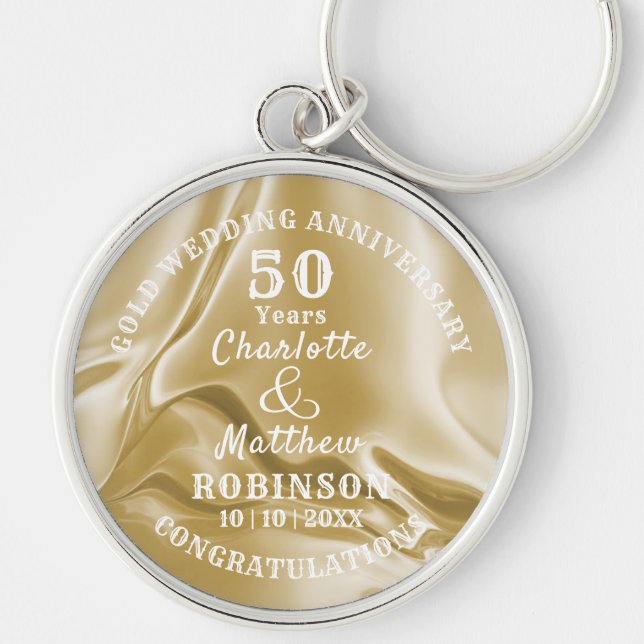 50th Anniversary Gold Wedding Gift Personalized  Keychain (Front)