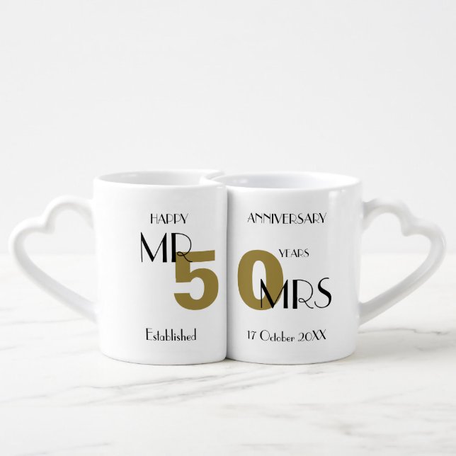 50th Anniversary Gold Wedding Personalized Coffee Mug Set (Back Nesting)