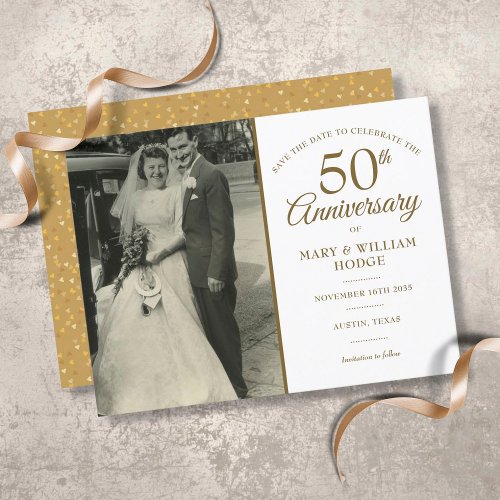 50th Anniversary Gold Wedding Photo Save The Date Announcement Postcard