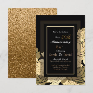 50th anniversary gold, yellow & tan rose print car card