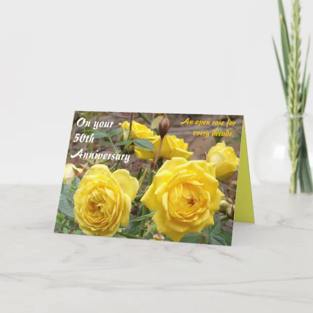 50th Anniversary golden angel roses greetings card | Zazzle