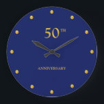 50TH Anniversary & Golden Dots on Navy Blue Large Clock<br><div class="desc">Chic 50th Anniversary,  gold metallic look dots on navy blue background wall clock. Text can be personalized.</div>