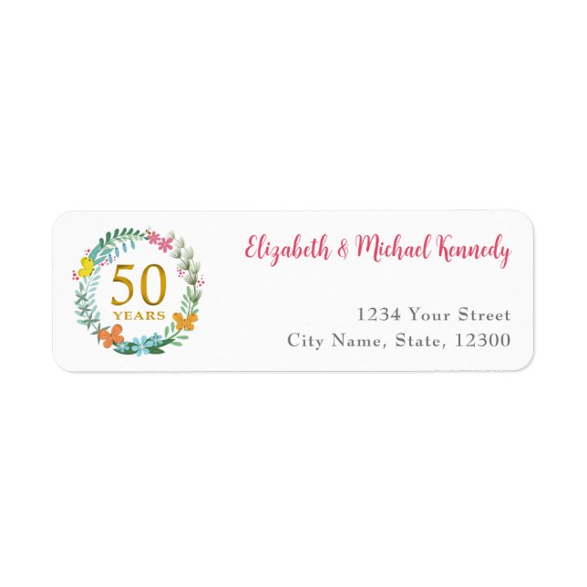 50th Anniversary Golden Floral Address Labels (Front)
