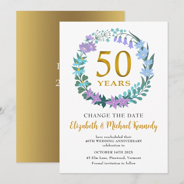 50th Anniversary Golden Floral Change the Date (Front/Back)