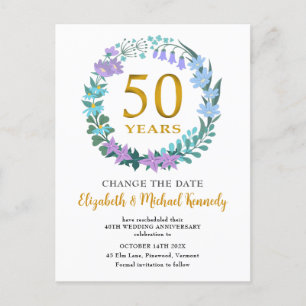 50th Anniversary Golden Floral Change the Date Postcard