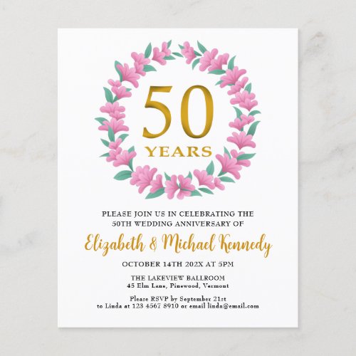50th Anniversary Golden Floral Wreath Invitation