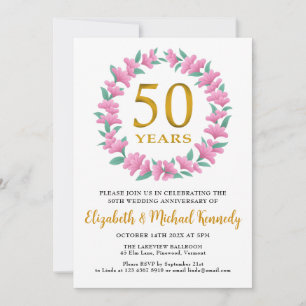 50th Anniversary Golden Floral Wreath Invitation