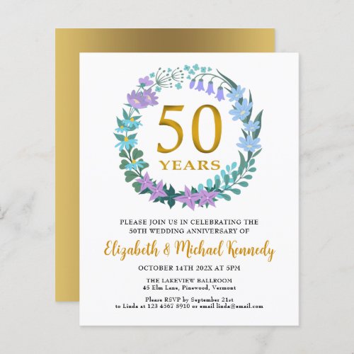 50th Anniversary Golden Floral Wreath Invitation