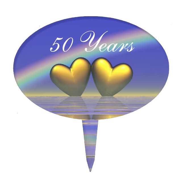 50th Anniversary Golden Hearts Cake Topper (Front)