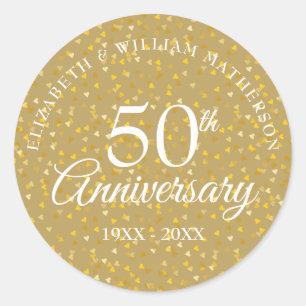 50th Anniversary Golden Hearts Classic Round Sticker