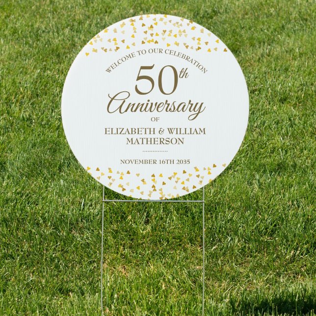 50th Anniversary Golden Hearts Confetti Welcome Sign (50th Anniversary Golden Hearts Confetti Welcome Sign)