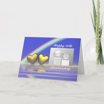 50th Anniversary Golden Hearts (for Photo) Card by xfinity7 at Zazzle