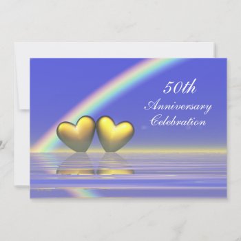 50th Anniversary Golden Hearts Invitation by xfinity7 at Zazzle