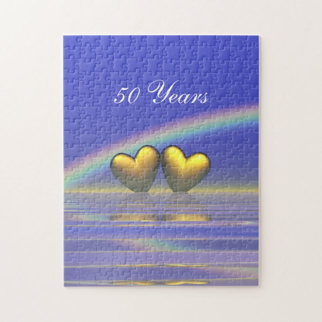 50th Anniversary Golden Hearts Jigsaw Puzzle (Vertical)