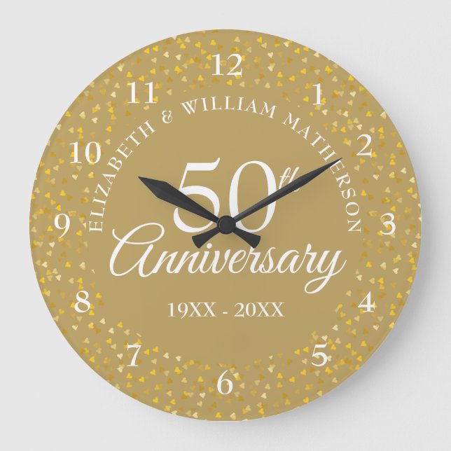 50th Anniversary Golden Hearts Large Clock (Front)