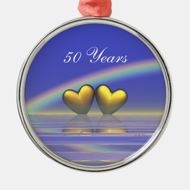 50th Anniversary Golden Hearts Metal Ornament (Front)