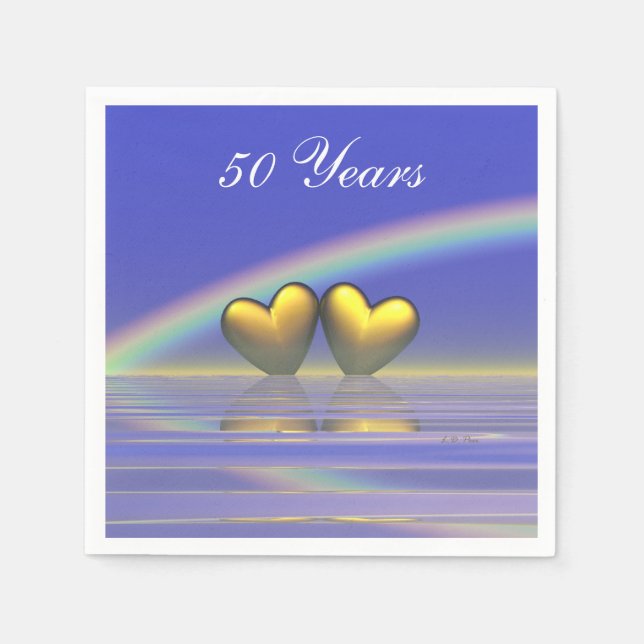 50th Anniversary Golden Hearts Paper Napkins (Front)