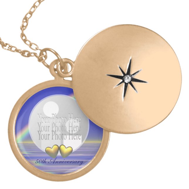 50th Anniversary Golden Hearts Photo Gold Plated Necklace (Front)