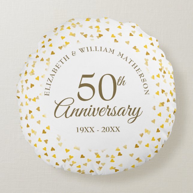 50th Anniversary Golden Hearts Round Pillow (Front)
