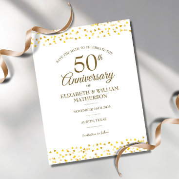 50th Anniversary Golden Hearts Save the Date Announcement Postcard