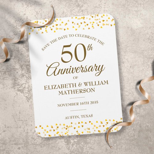 50th Anniversary Golden Hearts Save the Date Magnet