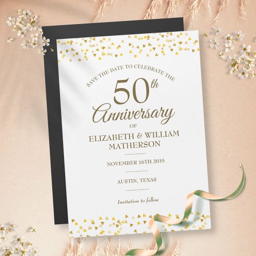 50th Anniversary Golden Hearts Save the Date  Magnetic Invitation