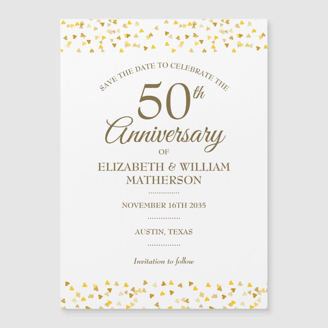 50th Anniversary Golden Hearts Save the Date Magnetic Invitation Zazzle