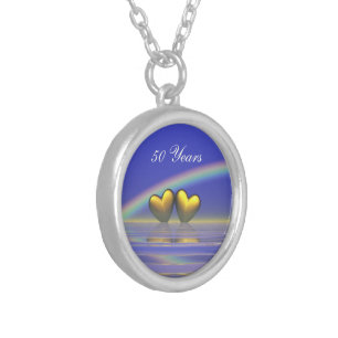 50th Anniversary Golden Hearts Silver Plated Necklace