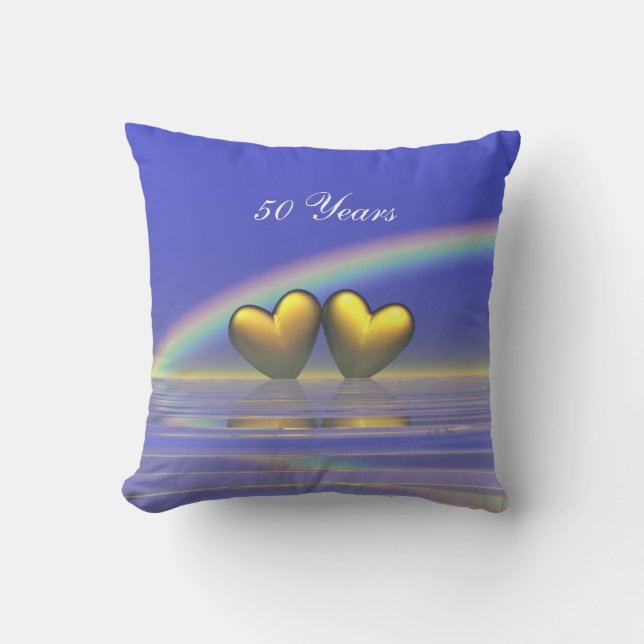 50th Anniversary Golden Hearts Throw Pillow (Front)