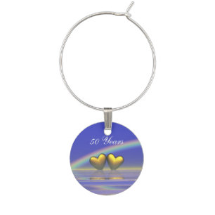 50th Anniversary Golden Hearts Wine Glass Charm