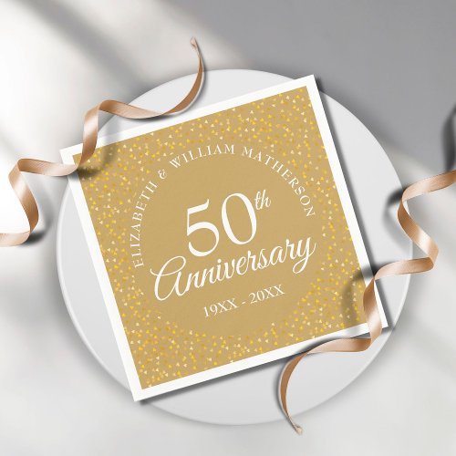 50th Anniversary Golden Love Hearts Elegant Napkins