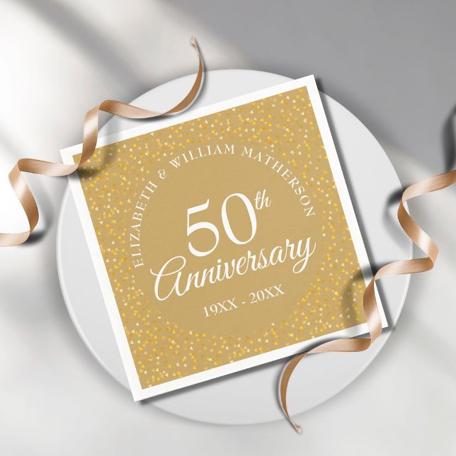 50th Anniversary Golden Love Hearts Elegant Napkins (Creator Uploaded)
