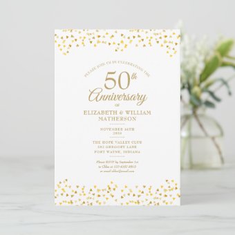 50th Anniversary Golden Love Hearts Invitation | Zazzle