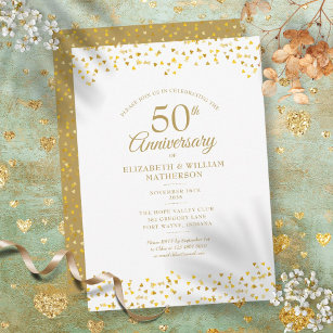 50th Anniversary Golden Love Hearts Invitation
