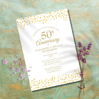 50th Anniversary Golden Love Hearts Invitation | Zazzle