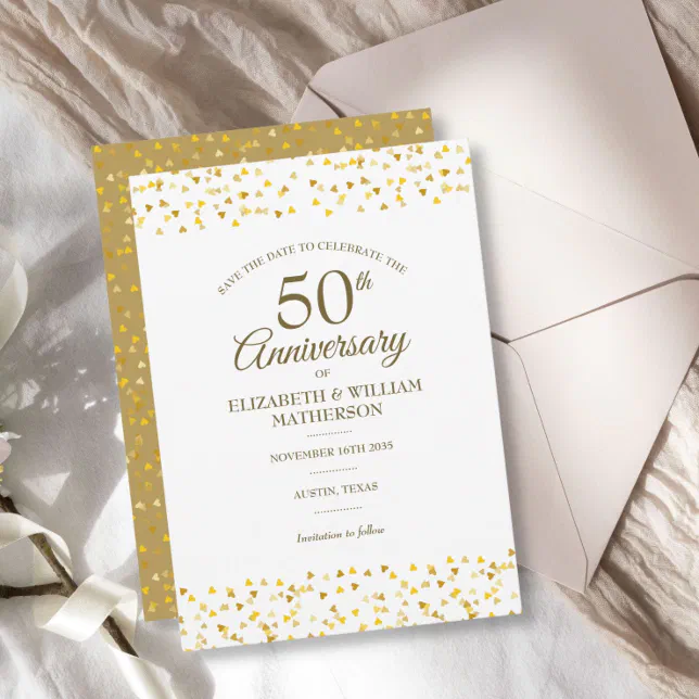 50th Anniversary Golden Love Hearts Save the Date Invitation | Zazzle