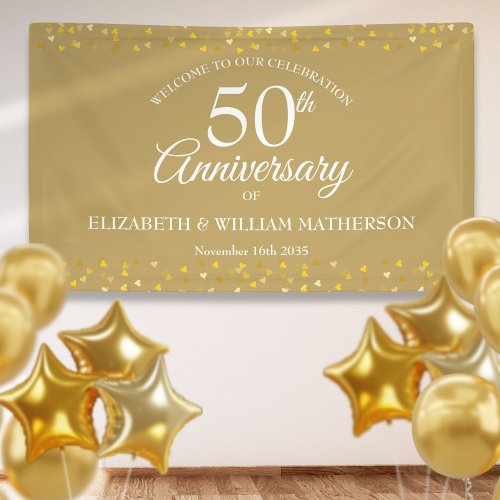 50th Anniversary Golden Love Hearts Welcome Banner
