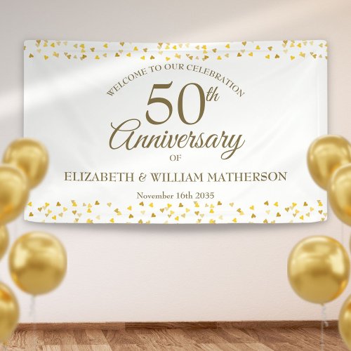 50th Anniversary Golden Love Hearts Welcome Banner