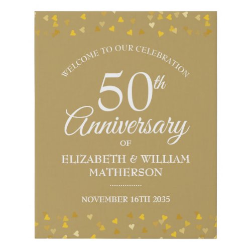 50th Anniversary Golden Love Hearts Welcome Sign